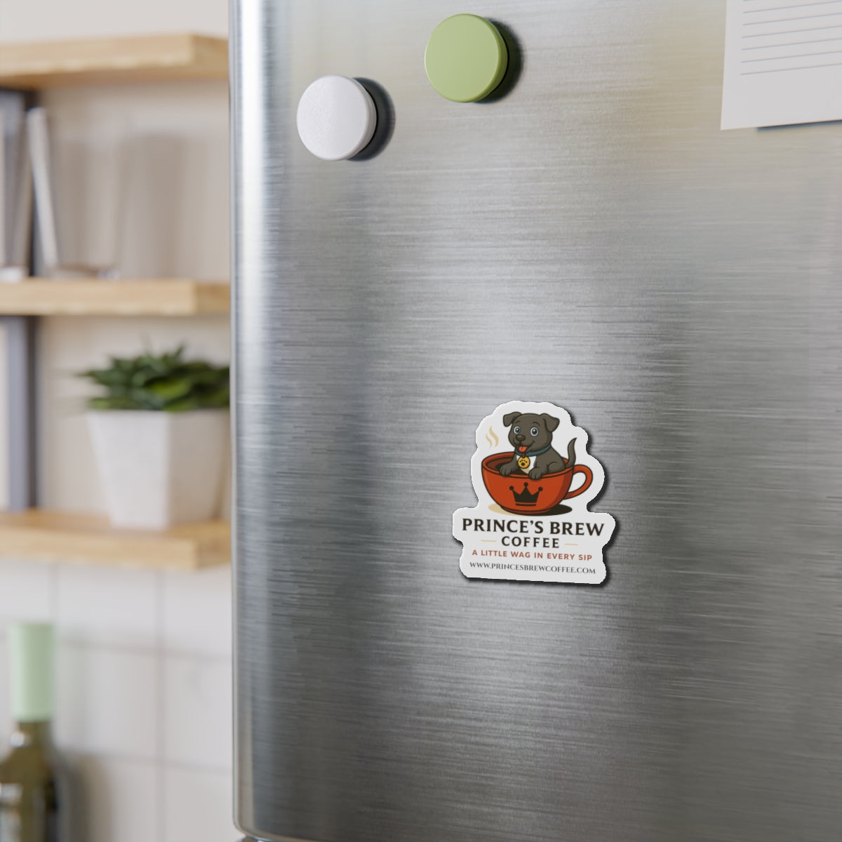 Die-Cut Magnet — Prince’s Brew Coffee Puppy Logo Sticker