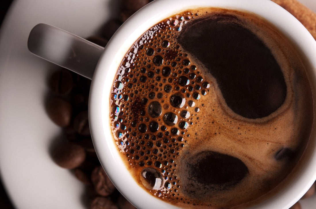 overhead shot of freshly brewed black coffee