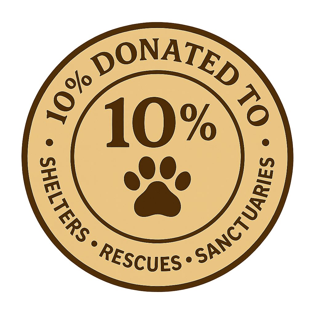 10% donated to shelters, rescues, and sanctuaries