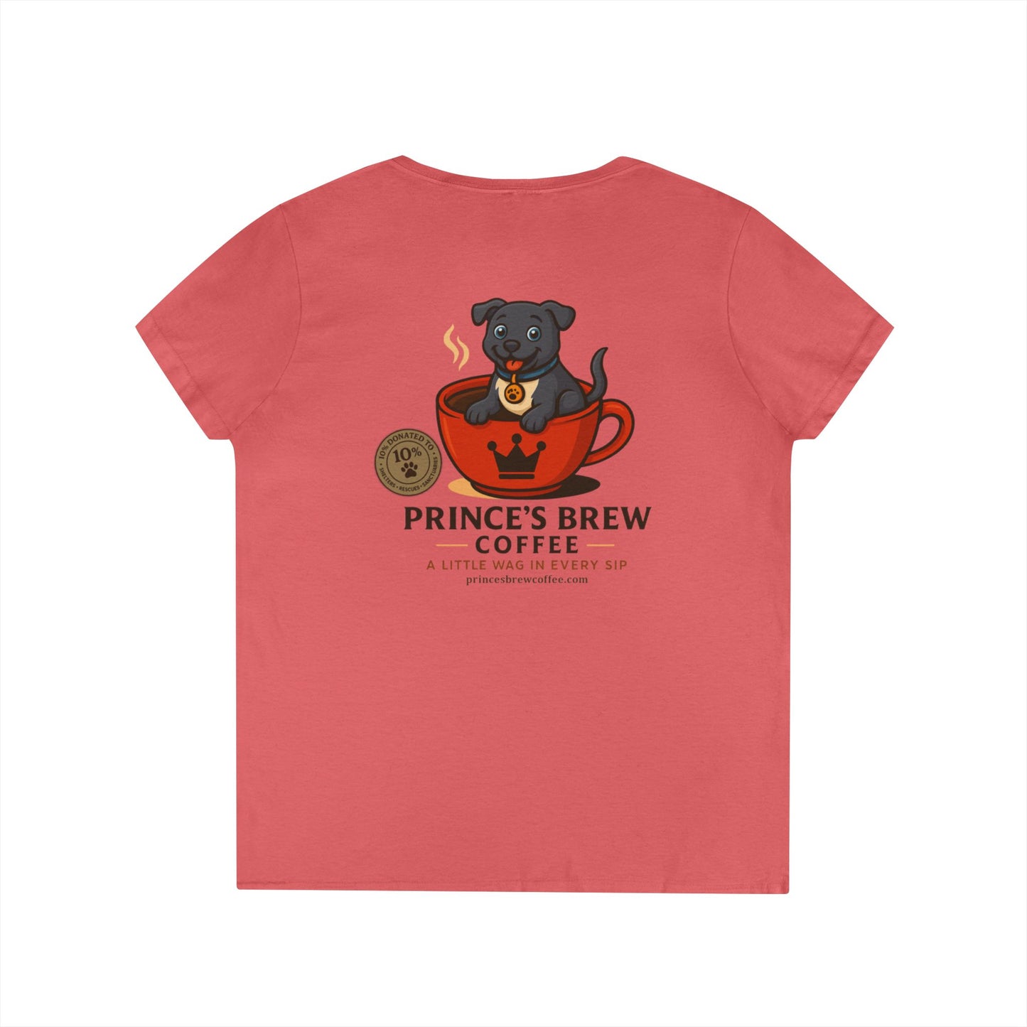 Prince’s Brew Coffee V-Neck Tee — 'A Little Wag in Every Sip'