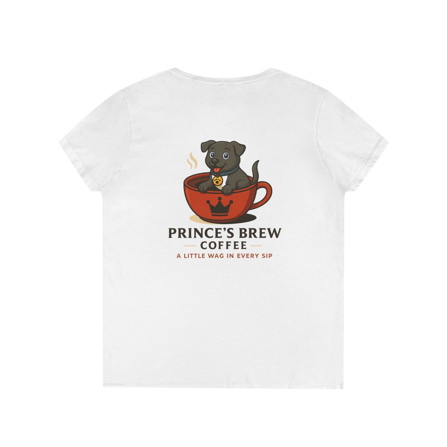 Prince’s Brew Coffee V-Neck Tee — 'A Little Wag in Every Sip'