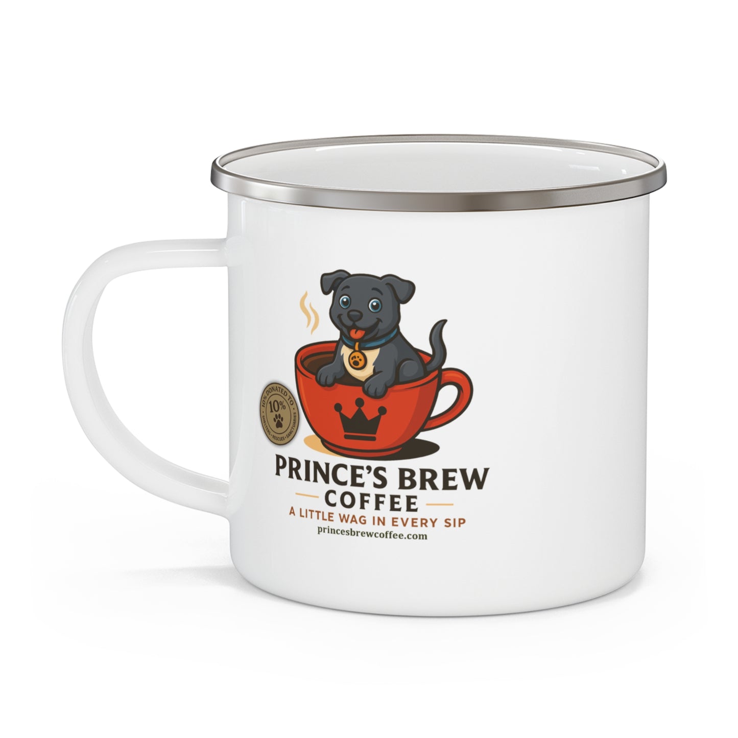 Prince's Brew Coffee Enamel Camping Mug - Perfect Gift for Dog Lovers