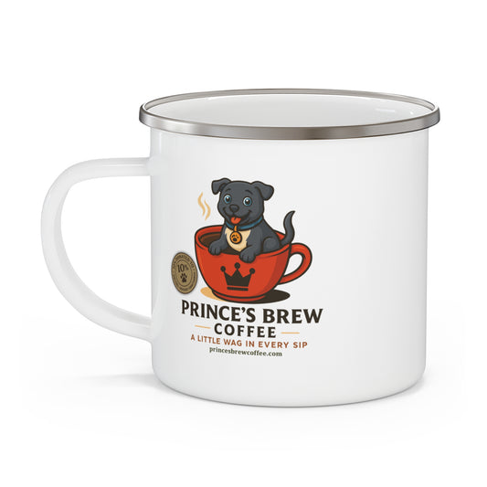 Prince's Brew Coffee Enamel Camping Mug - Perfect Gift for Dog Lovers