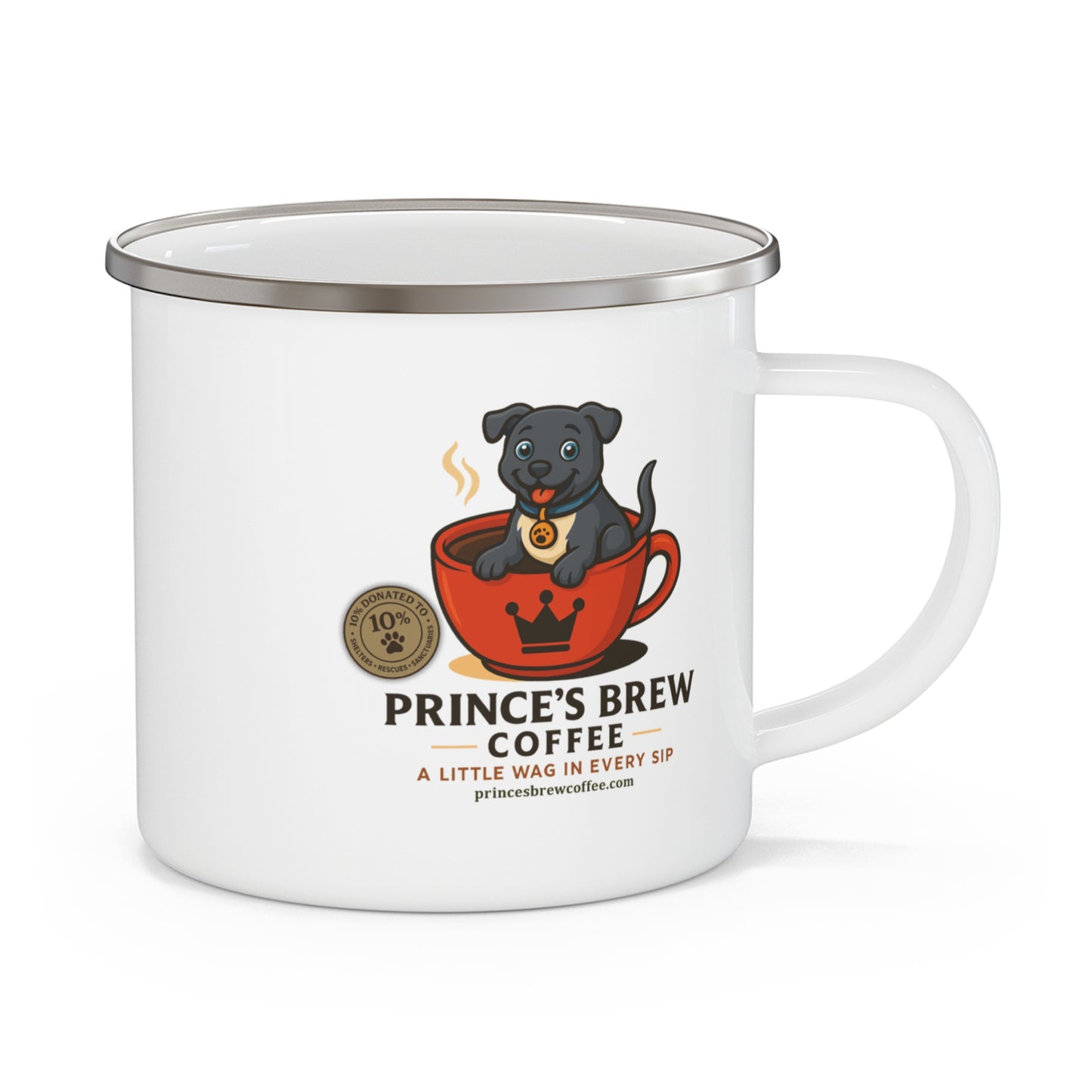 Prince's Brew Coffee Enamel Camping Mug - Perfect Gift for Dog Lovers