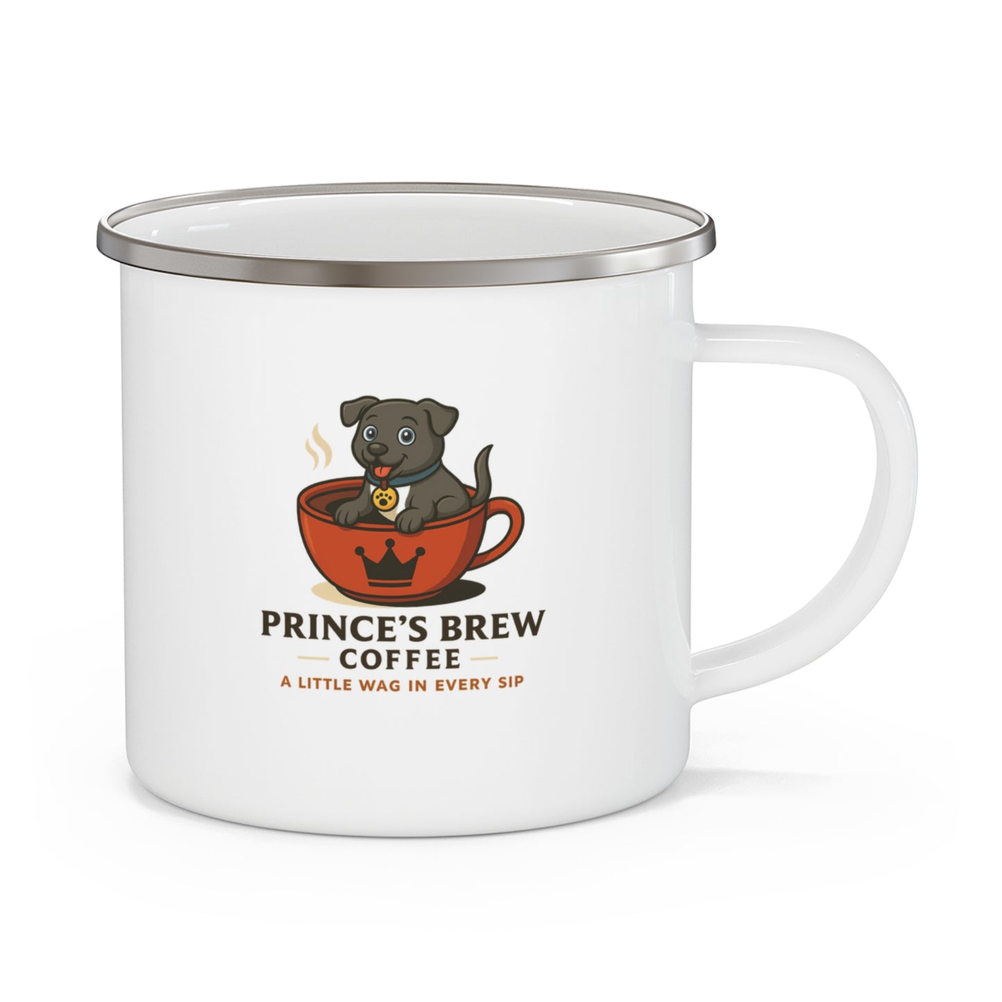 Prince's Brew Coffee Enamel Camping Mug - Perfect Gift for Dog Lovers