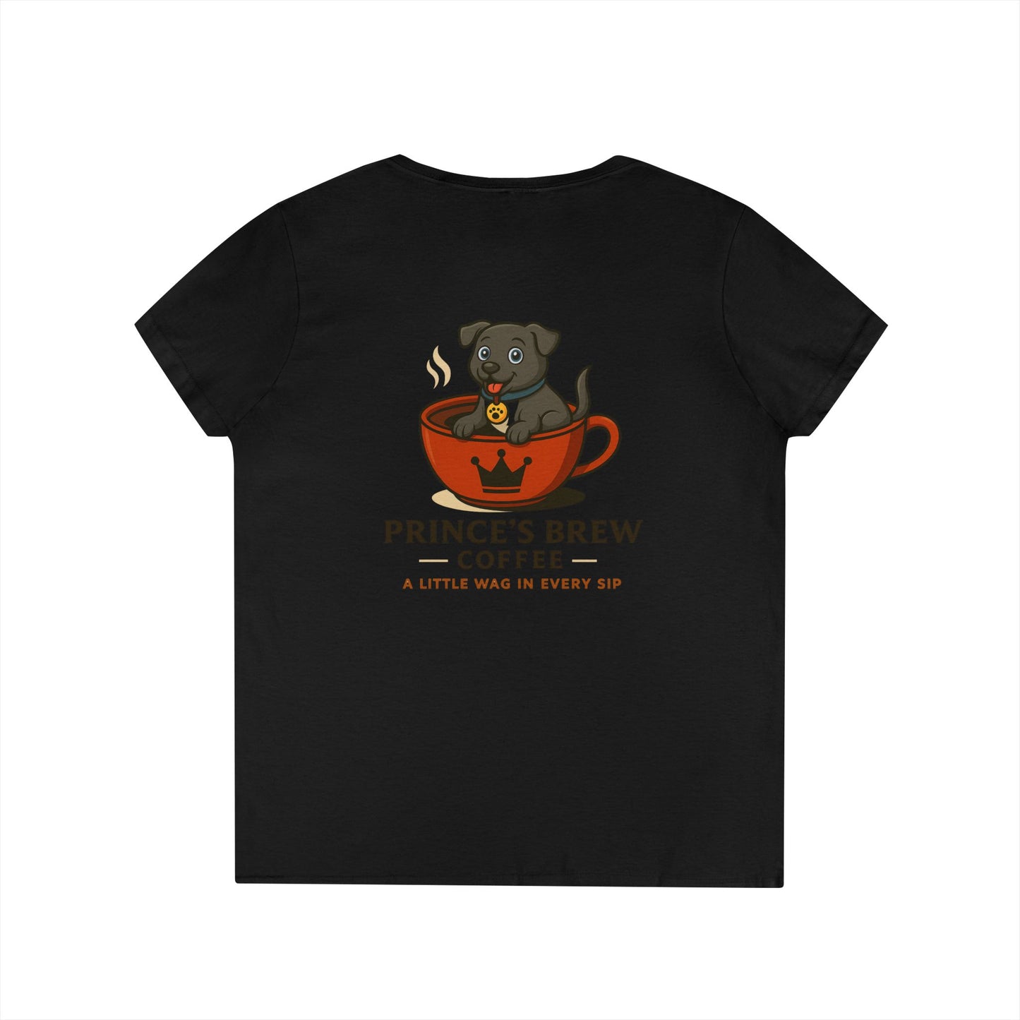 Prince’s Brew Coffee V-Neck Tee — 'A Little Wag in Every Sip'