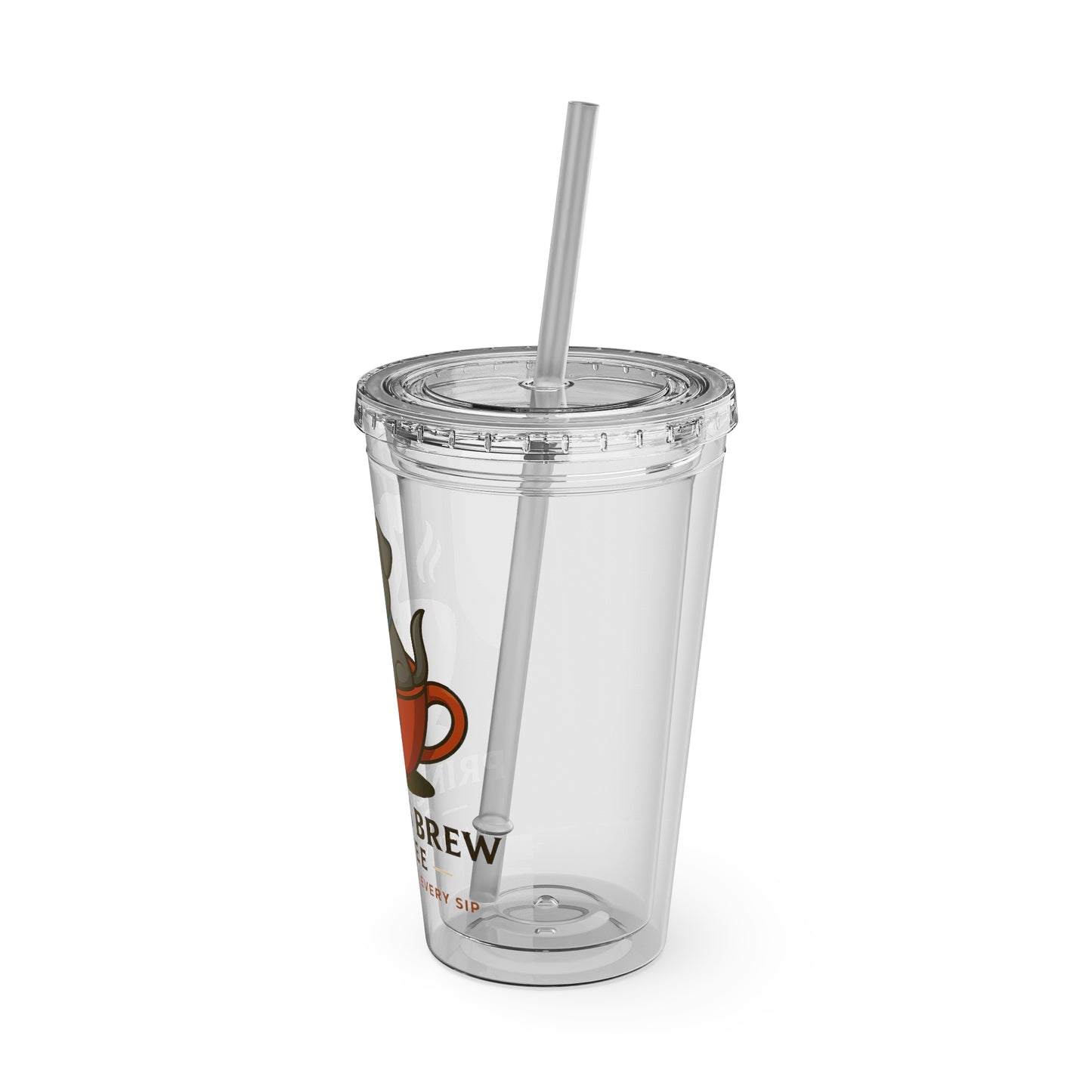 16oz Clear Tumbler with Straw — Prince's Brew Coffee Dog Design