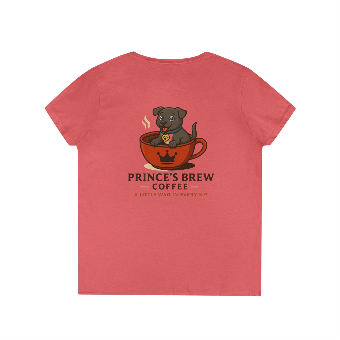 Prince’s Brew Coffee V-Neck Tee — 'A Little Wag in Every Sip'