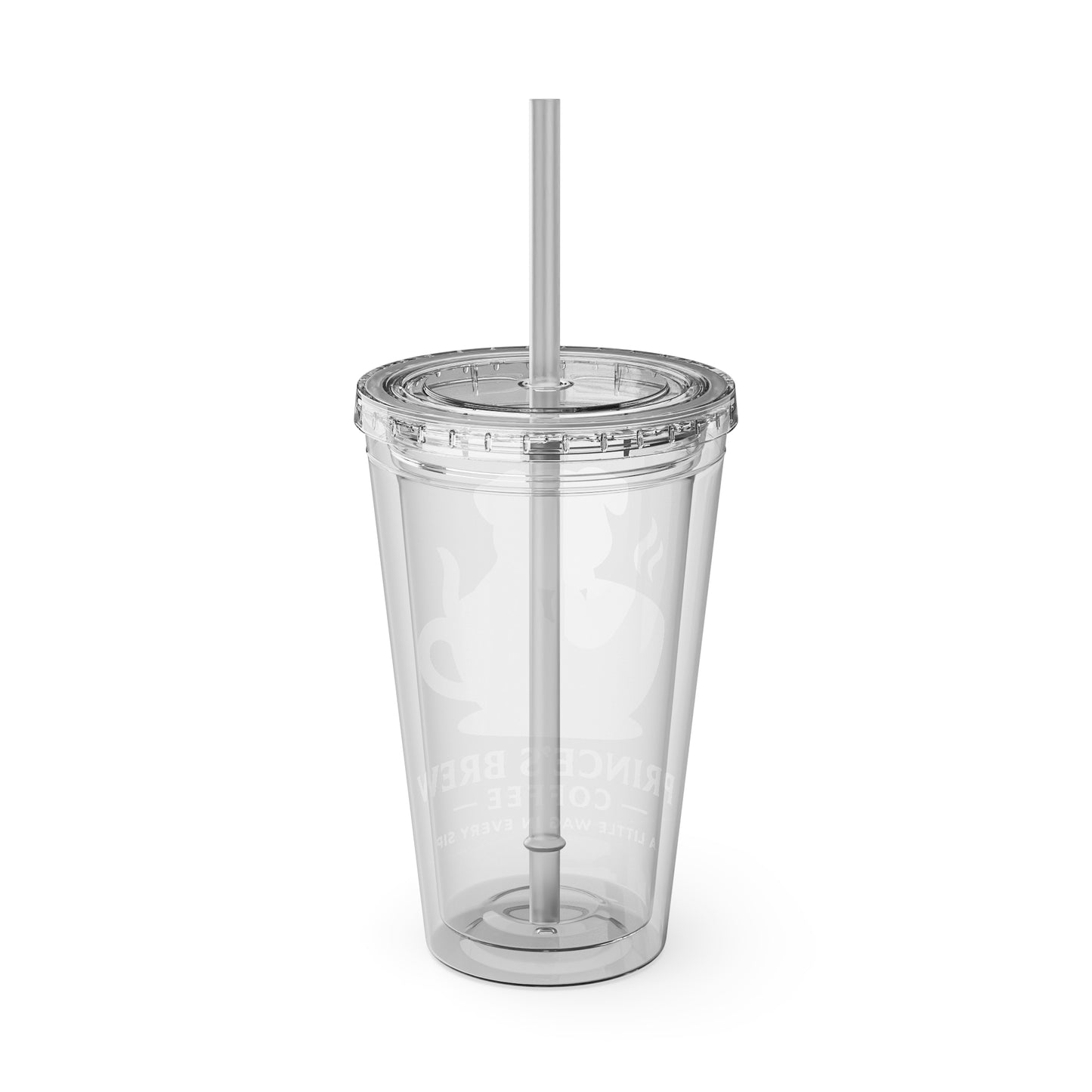 16oz Clear Tumbler with Straw — Prince's Brew Coffee Dog Design