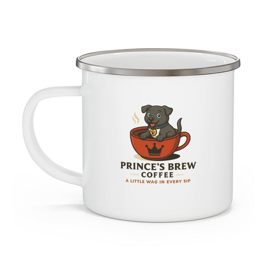 Prince's Brew Coffee Enamel Camping Mug - Perfect Gift for Dog Lovers